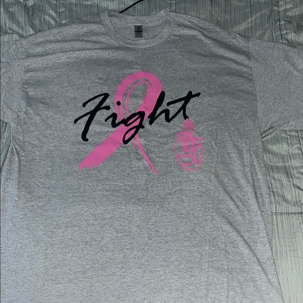 Gray 'Fight' T-Shirt with Pink Ribbon